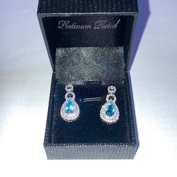 Gold Coast Platinum Plated Blue and Clear Stones Earrings - Picture 10 of 12